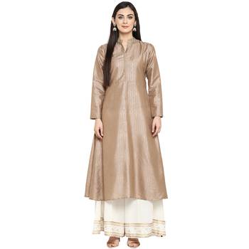 Brown Polyester Plain Stitched Kurti 2