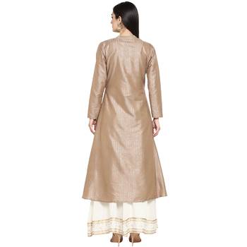 Brown Polyester Plain Stitched Kurti 3