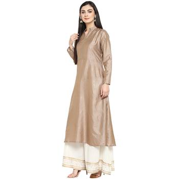 Brown Polyester Plain Stitched Kurti 4