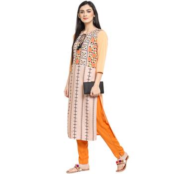 Orange Crepe Printed Stitched Kurti 1
