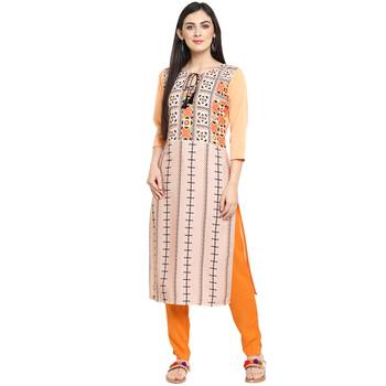 Orange Crepe Printed Stitched Kurti 2