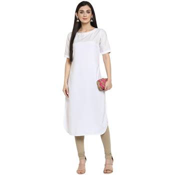 White Crepe Plain Stitched Kurti 1