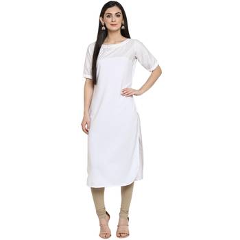 White Crepe Plain Stitched Kurti 2