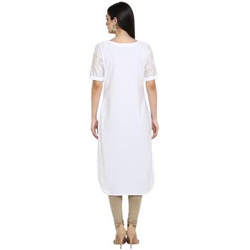 White Crepe Plain Stitched Kurti 3