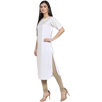White Crepe Plain Stitched Kurti 4