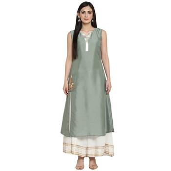 Green Polyester Plain Stitched Kurti 2