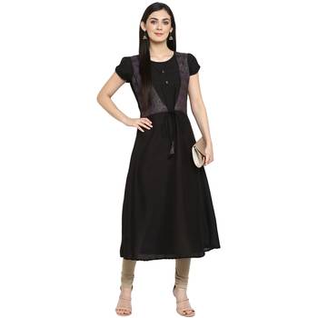 Black Polyester Printed Stitched Kurti 1