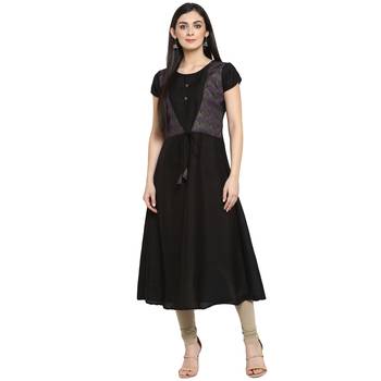 Black Polyester Printed Stitched Kurti 2