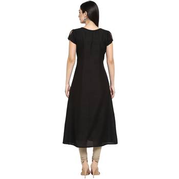 Black Polyester Printed Stitched Kurti 3