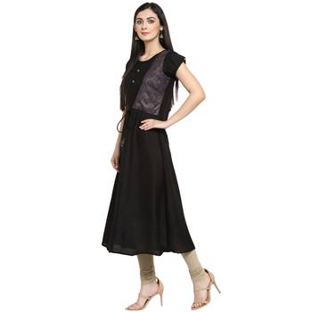 Black Polyester Printed Stitched Kurti 4