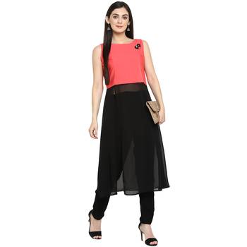 Black Crepe Plain Stitched Kurti 1