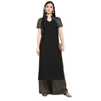Black Crepe Printed Stitched Kurti 1
