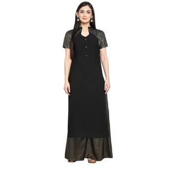 Black Crepe Printed Stitched Kurti 2