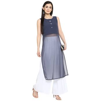Grey Georgette Plain Stitched Kurti 1