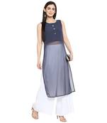 Grey Georgette Plain Stitched Kurti