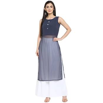 Grey Georgette Plain Stitched Kurti 2