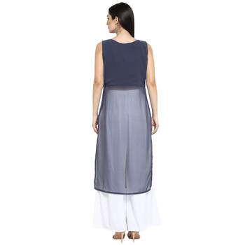 Grey Georgette Plain Stitched Kurti 3