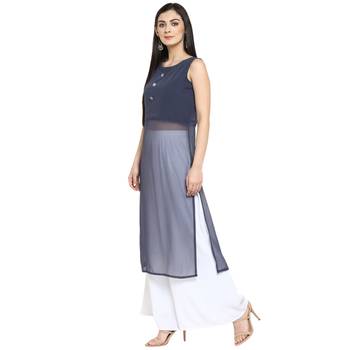 Grey Georgette Plain Stitched Kurti 4