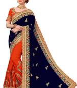 Trendmalls Navy blue embroidered art silk  Traditional Wedding Party Wear Bridal Saree with Blouse 