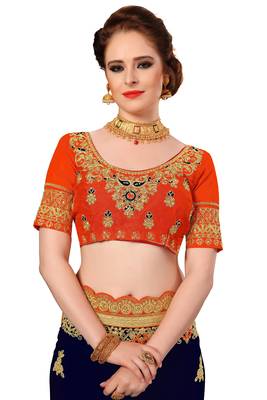 Trendmalls Navy blue embroidered art silk  Traditional Wedding Party Wear Bridal Saree with Blouse  3