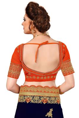 Trendmalls Navy blue embroidered art silk  Traditional Wedding Party Wear Bridal Saree with Blouse  4