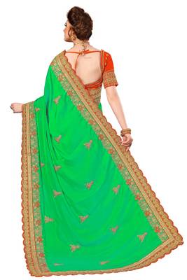 Trendmalls Parrot green embroidered art silk   Traditional Wedding Party Wear Bridal Saree With Blouse   2