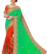 Trendmalls Parrot green embroidered art silk   Traditional Wedding Party Wear Bridal Saree With Blouse  
