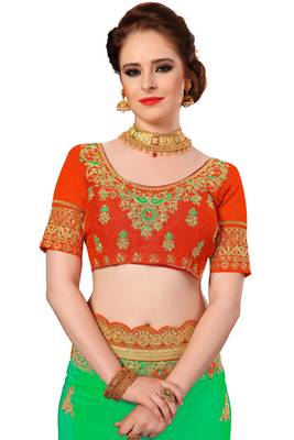 Trendmalls Parrot green embroidered art silk   Traditional Wedding Party Wear Bridal Saree With Blouse   4