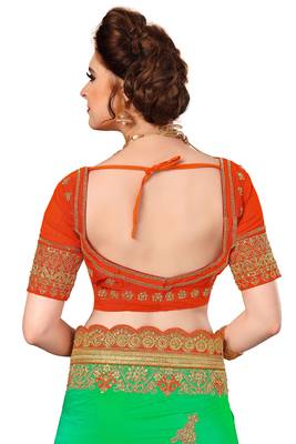 Trendmalls Parrot green embroidered art silk   Traditional Wedding Party Wear Bridal Saree With Blouse   5