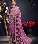 Purple printed crepe saree with blouse