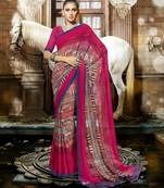 Rani pink printed georgette saree with blouse