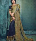 Monjolika Fashion Olive plain silk blend saree with blouse