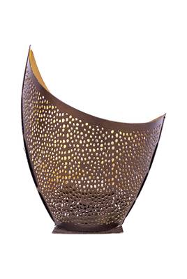 H & W Gold Metal Table Candle Holder for Diwali- Set of 1 (9 x 13 x 16 cm) 2