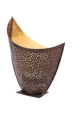 H & W Gold Metal Table Candle Holder for Diwali- Set of 1 (9 x 13 x 16 cm) 1