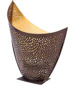 H & W Gold Metal Table Candle Holder for Diwali- Set of 1 (9 x 13 x 16 cm)