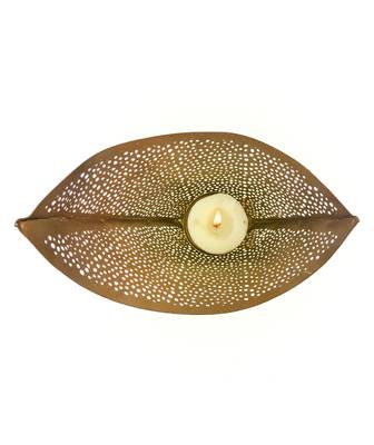H & W Gold Metal Table Candle Holder for Diwali- Set of 1 (9 x 13 x 16 cm) 3