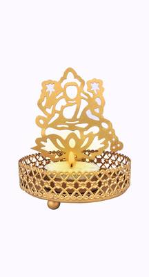 H & W Gold Metal Light Candle Holder for Diwali- Set of 2 (7 x 7 x 9.5 cm) 1