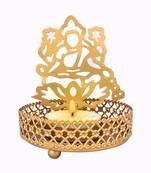 H & W Gold Metal Light Candle Holder for Diwali- Set of 2 (7 x 7 x 9.5 cm)