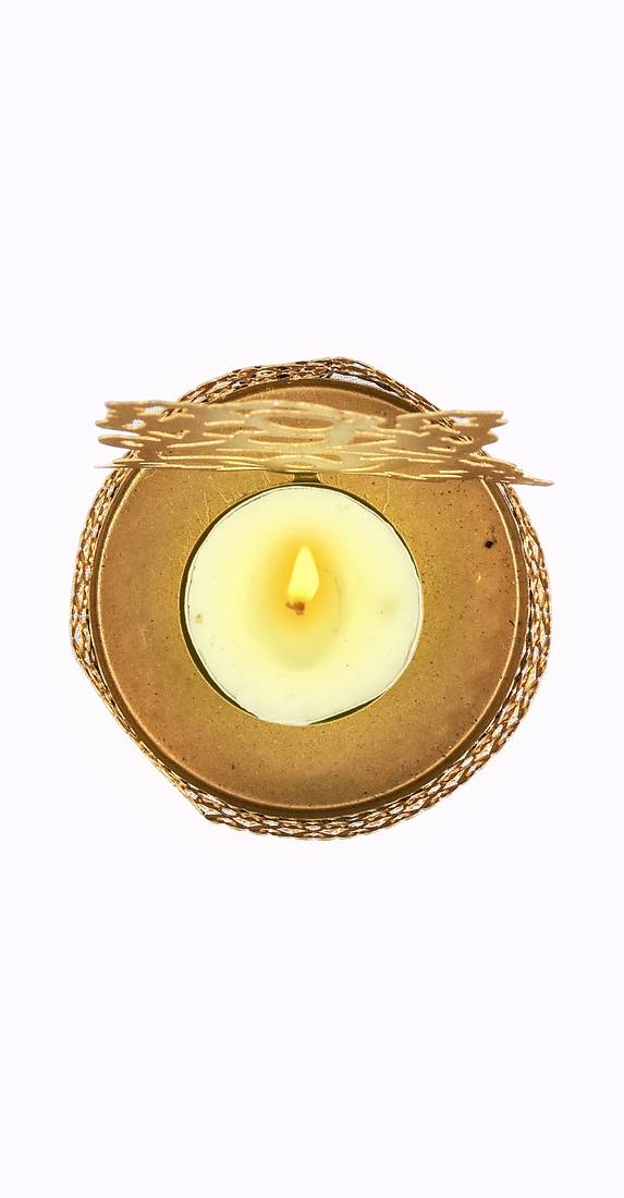 H & W Gold Metal Light Candle Holder for Diwali- Set of 2 (7 x 7 x 9.5 cm)