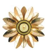 H & W Gold Metal Tealight Holder for Diwali- Set of 1 (19 x 19 x 5 cm)