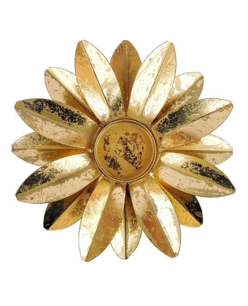 H & W Gold Metal Tealight Holder for Diwali- Set of 1 (19 x 19 x 5 cm)