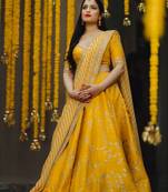 Amazing Yellow Embroidered Wedding Designer Lehenga Choli Dupatta Set Specially For Haldi Function