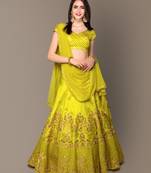 Elegant Green Rawsilk Embroidered Partywear Designer Lehenga Choli Dupatta Set