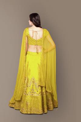 Elegant Green Rawsilk Embroidered Partywear Designer Lehenga Choli Dupatta Set 3