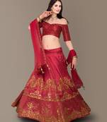 Elegant Red Rawsilk Embroidered Wedding Designer Lehenga Choli Dupatta Set