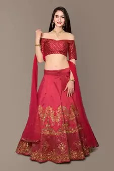 red silk embroidered wedding lehenga set choli with dupatta 
