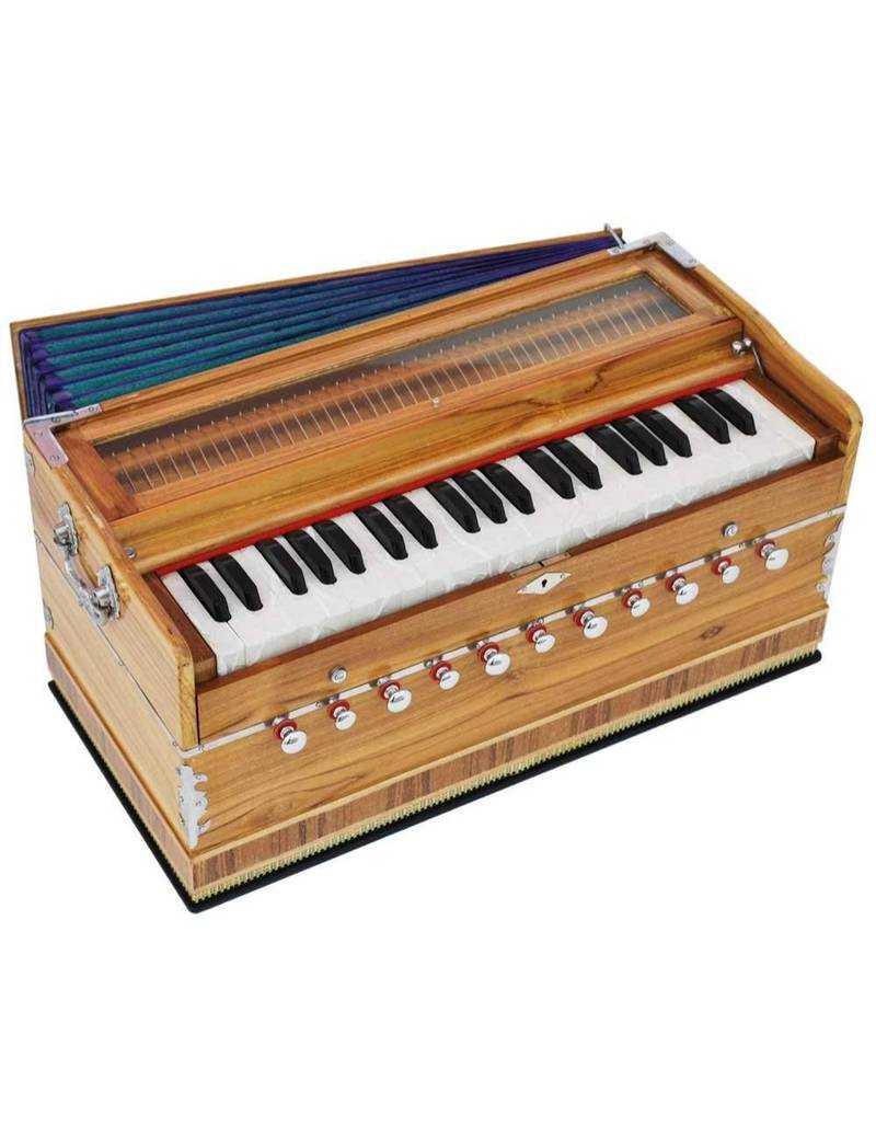 Harmonium Teak Wood, 11 Stop- 6 Main & 5 Drone, 3   Octaves, Coupler, Natural Wood Color, Bass/Male Reed- 440 Hz.