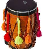 Punjabi Bhangra Dhol Drum, Mango Wood, Natural Finish, Belt/Strap, Sticks to Play (Danka & Chanti), Tuning Key