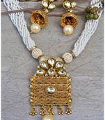 Antique Gold Kundan Pendant Set with Moti Bead Mala