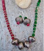 Rubylite and Jade Ethnic Accents Necklace Set with Silver Beads